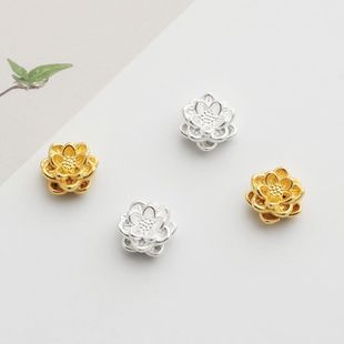 s999足银镀金3D硬银莲花隔珠配件DIY串珠编织珍珠手链饰品散珠