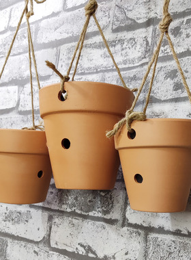 低温上3孔绑绳侧壁带洞洞孔透气吸水红陶可吊挂花盆石斛兰花吊盆