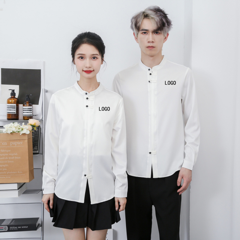 2024美发店发廊工作服女助理男女纯色立领衬衫酒吧工装logo定制服