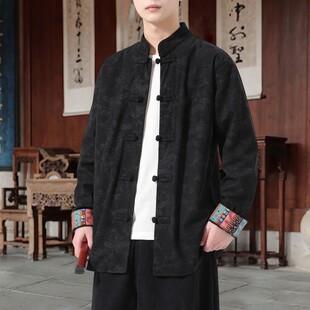 新中式国风春秋粉色盘扣唐装复古表演长袖衬衫灯芯绒外套夹克上衣