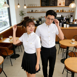 美发师理发店娱乐会所酒吧KTV台球厅服务员短袖工装衬衫logo定制