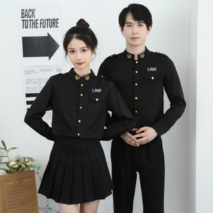KTV服务员工作服长袖衬衫男女衬衫酒吧咖啡厅服务生工装logo定制