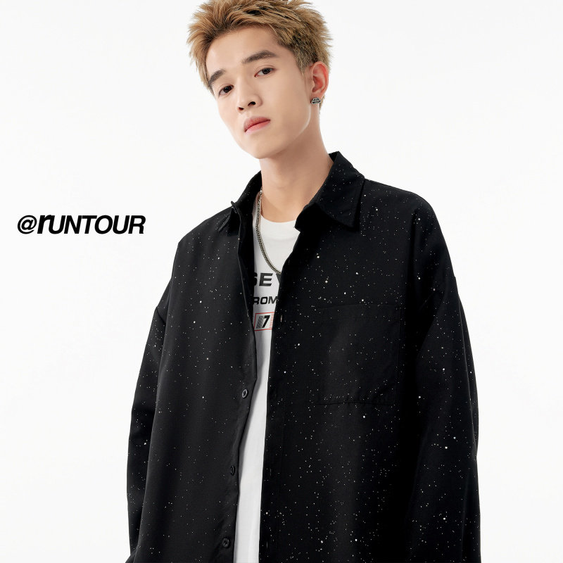 定制衬衫logo图案秋季西餐厅奶茶咖啡店男女衬衫星光团体公司工装