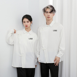 美发师发型师理发店专用中国风盘扣衬衫酒吧服务员工作服logo定制