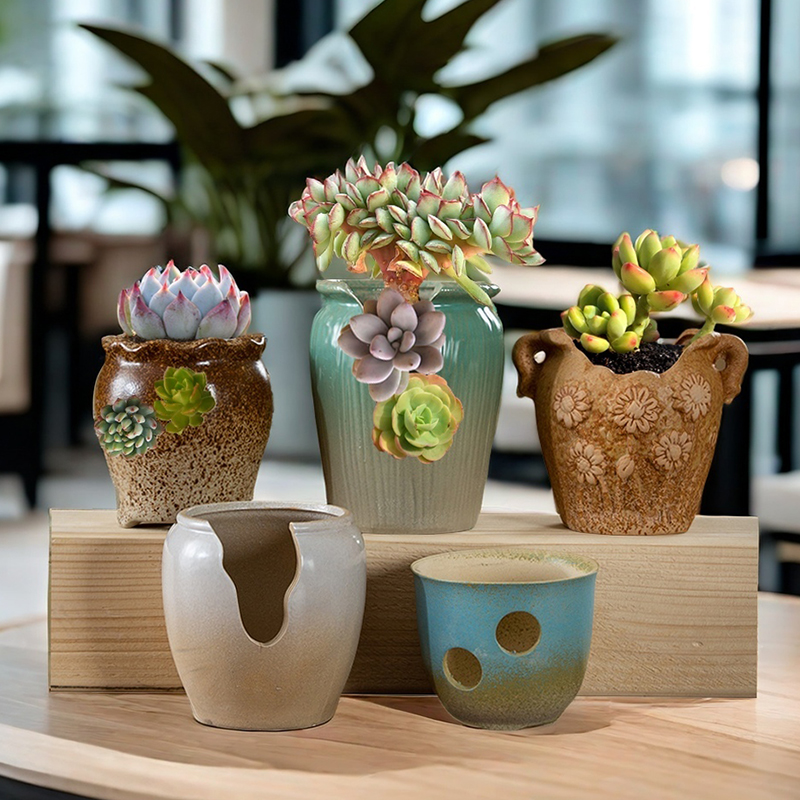 创意多肉花盆陶瓷大号个性粗陶透气特价清仓肉肉植物大口径小花盆