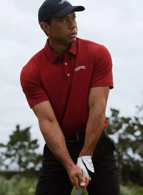25ss 美式球服速干男 Icon Polo老虎伍兹高尔夫短袖T恤红色POLO衫