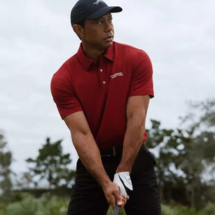 25ss 美式球服速干男 Icon Polo老虎伍兹高尔夫短袖T恤红色POLO衫