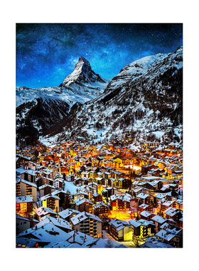 3D-JP平面拼图1200片瑞士阿尔卑斯山风景光之山城，策马特H2066