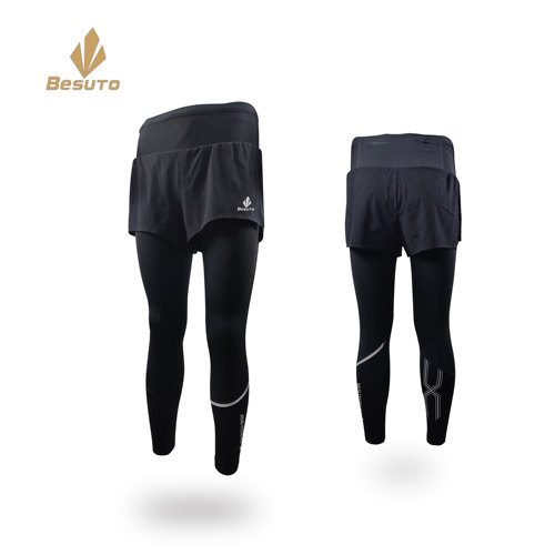 北斯途BESUTO假两件紧身裤跑步健身吸汗速干越野可放手机加绒加厚