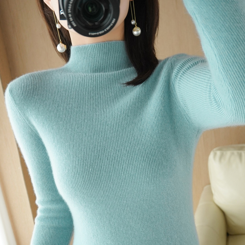 秋冬时尚高档半高领套头毛衣女短款洋气修身打底衫紧身简约1015k