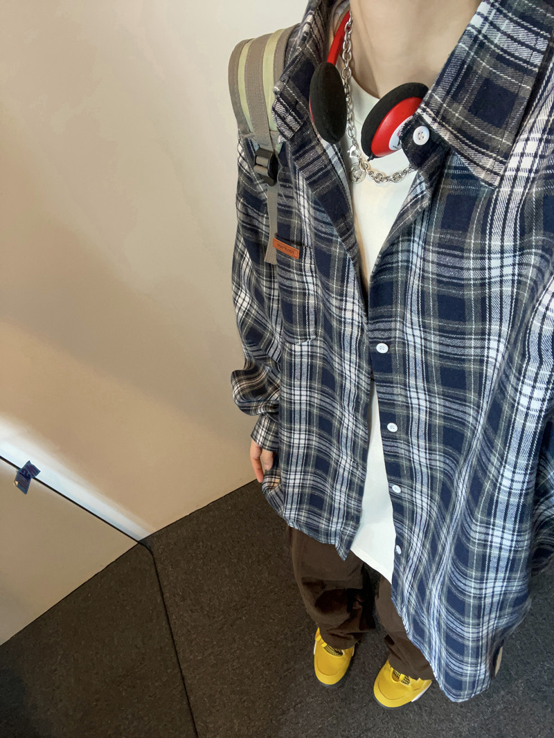 复古格子口袋贴标长袖衬衫501-2-CS1013-P48,男装衬衫,星座501-2