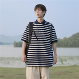 夏季日系条纹polo衫短袖T恤501-2-T1004-P50控68，男装T恤，星座501-2