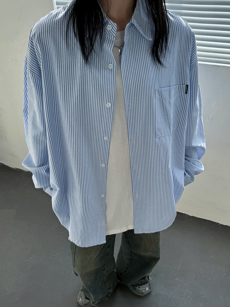秋上新CityBoy日系廓形条纹宽松长袖衬衫501-2-CS005-P50,男装衬衫,星座501-2