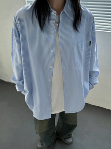 秋上新 CityBoy日系廓形条纹宽松长袖衬衫501-2-CS005-P50图片