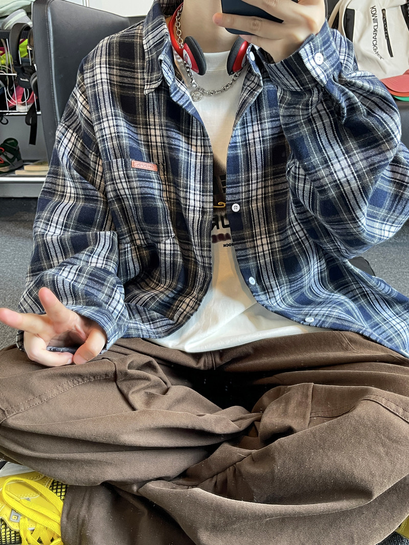 复古格子口袋贴标长袖衬衫501-2-CS1013-P48,男装衬衫,星座501-2