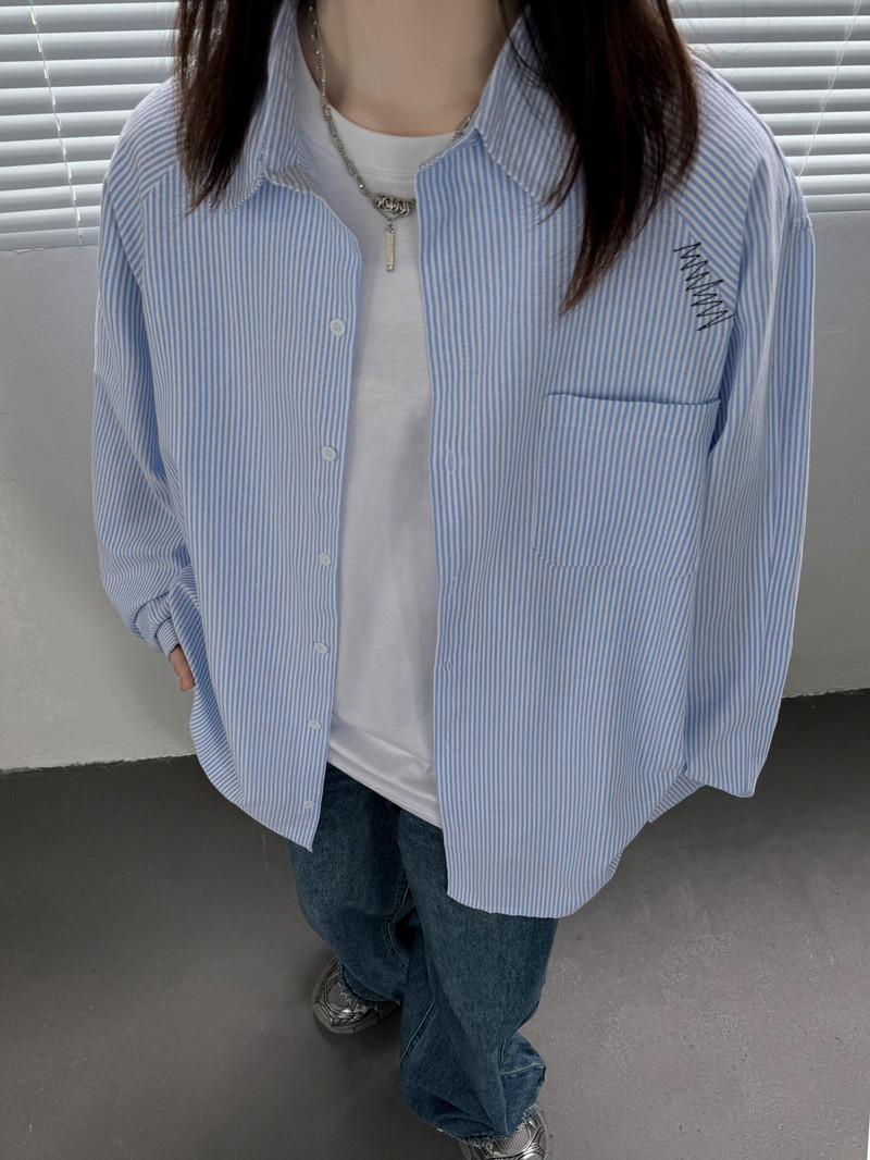 全棉条纹刺绣衬衫501-2-CS1012-P58控78,男装衬衫,星座501-2