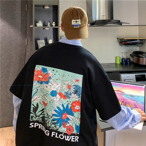 后背花卉印花短袖T恤501-2-TX028-P28图片