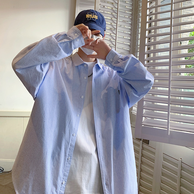 秋装新款CityBoy日系廓形条纹宽松全棉长袖衬衫501-2-CS005-P50,男装衬衫,星座501-2