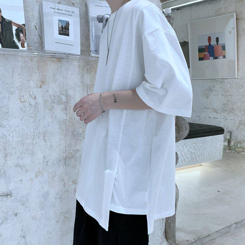 2021现货夏季港风宽松开叉纯色短袖T恤501-2-TX02-P28,男装T恤,星座501-2