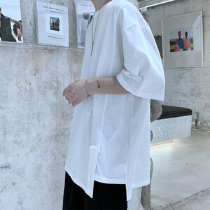 2021现货夏季港风宽松开叉纯色短袖T恤 501-2-TX02-P28图片