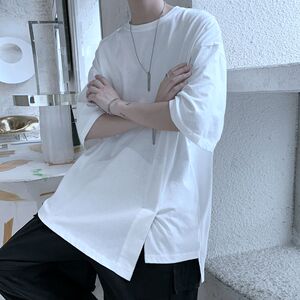 2021现货夏季港风宽松开叉纯色短袖T恤 501-2-TX02-P28图片