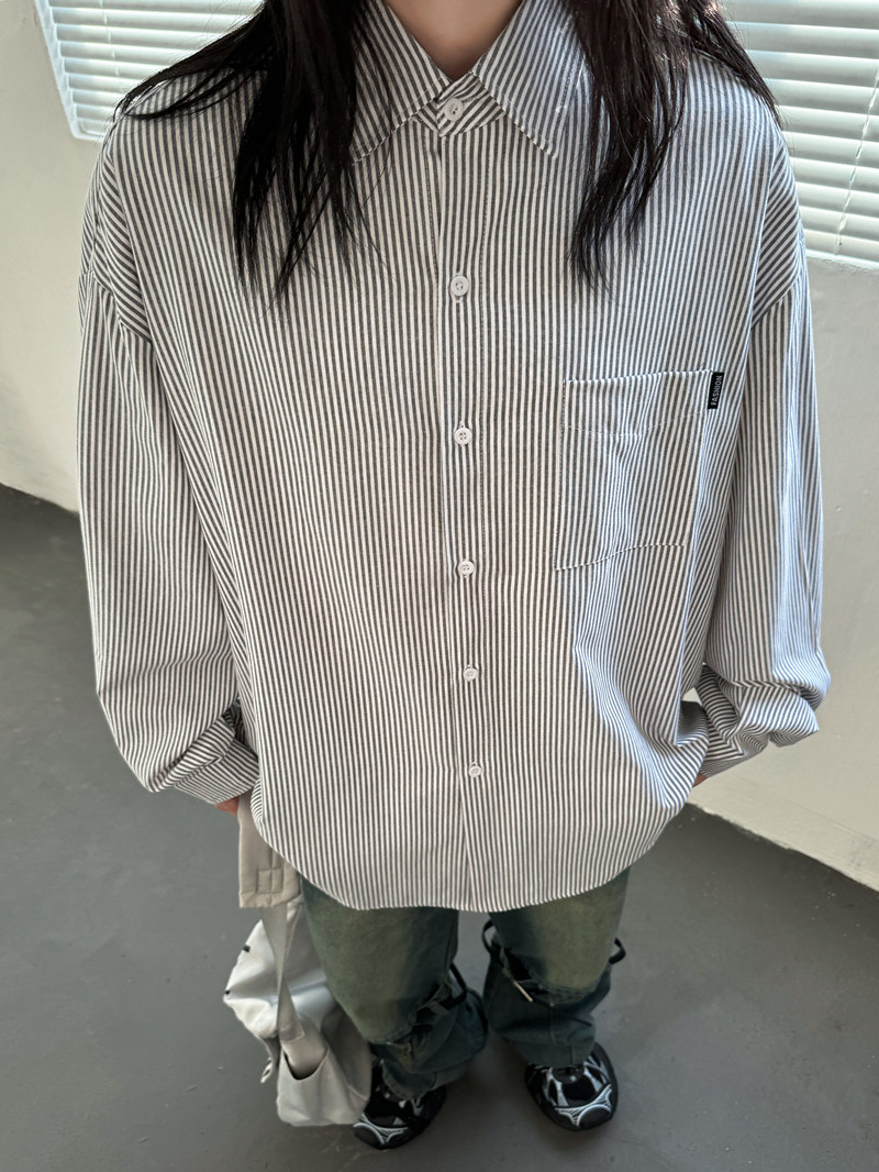 秋上新CityBoy日系廓形条纹宽松长袖衬衫501-2-CS005-P50,男装衬衫,星座501-2