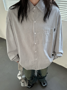 秋上新 CityBoy日系廓形条纹宽松长袖衬衫501-2-CS005-P50图片