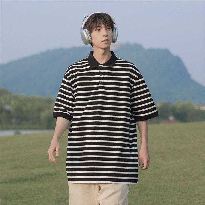 夏季日系条纹polo衫短袖T恤501-2-T1004-P50控68图片