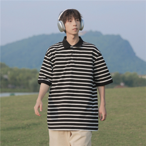 夏季日系条纹polo衫短袖T恤501-2-T1004-P50控68图片