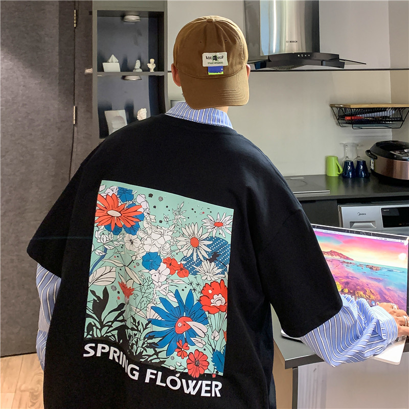 后背花卉印花短袖T恤501-2-TX028-P28,男装T恤,星座501-2
