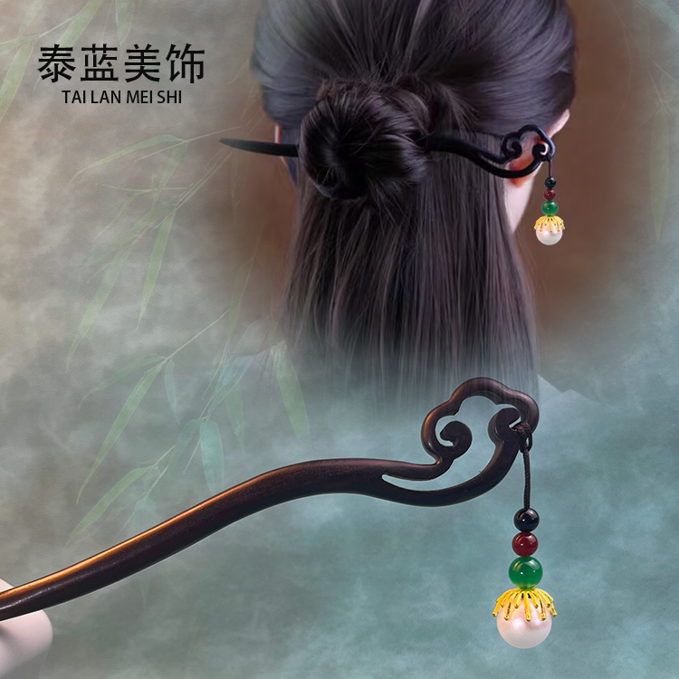 古风发簪新中式黑檀木头饰簪子