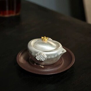 宜兴紫砂壶一锭银一定赢元宝手抓壶手工功夫茶具鎏银茶壶文人茶器