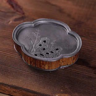 老锡壶承盘干泡茶台大漆杯托茶承茶托茶具干泡台茶盘竹质茶盘接水