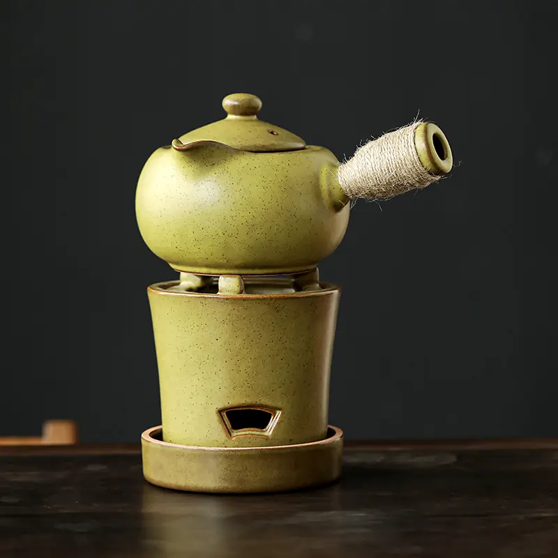 高温窑变釉梨绿煮茶炉套装侧把壶围炉煮茶茶桌实用器文人礼组合装 - 实物图