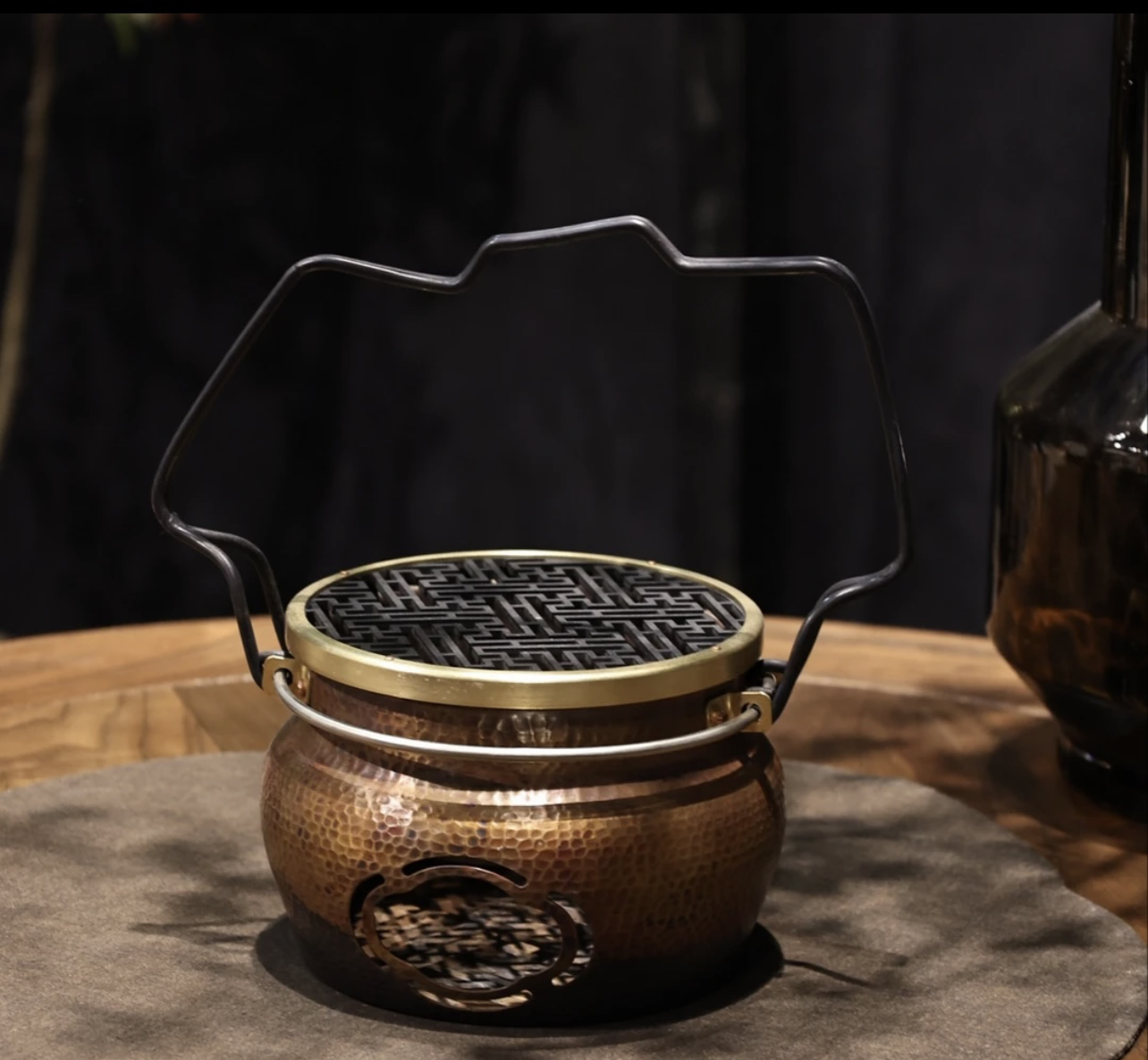 纯铜手工锻造一片打炭炉火钵茶室围炉煮茶茶空间取暖观火户外野营