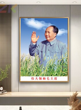 毛主席像画像在麦田挥手照大厅装饰壁挂画客厅玄关铝合金框墙挂y3