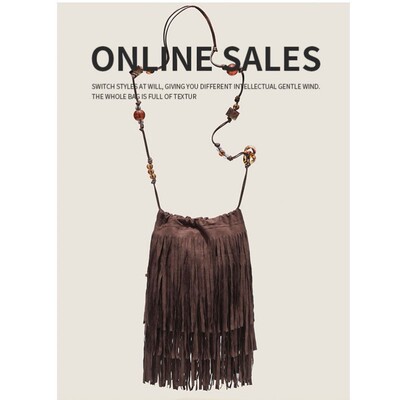 小红书同款流苏包手工仿麂皮串珠包包女复古百搭民族风单肩斜跨包