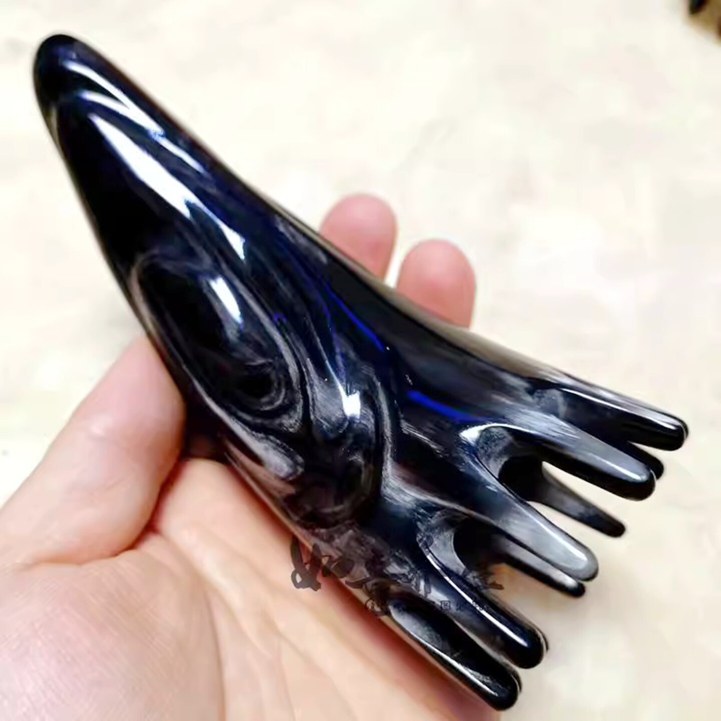 黑水牛角刮痧圆形按摩梳子头皮梳