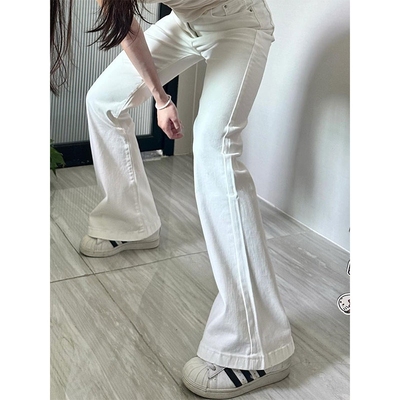白色微喇牛仔裤女春季新款