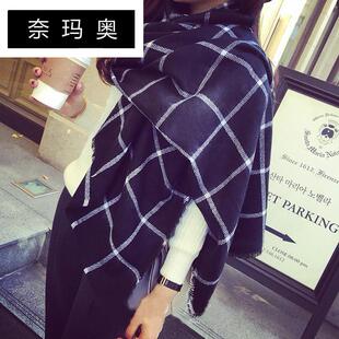 奈玛奥秋冬季欧美百搭黑白格子毛边围巾防晒春秋天空调披肩女士韩