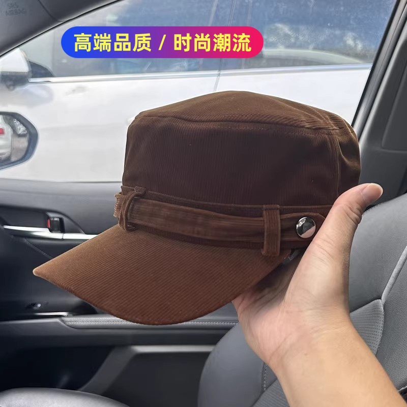 高级感时尚帽子女灯芯绒2025秋冬款情侣平顶帽经典百搭复古报童帽