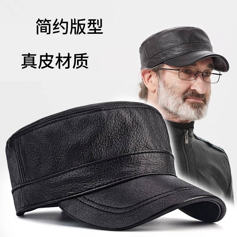 真皮帽子男羊皮平顶帽百搭鸭舌帽