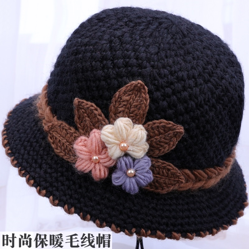 高档妈妈帽子女中老年冬天加绒保暖老人针织毛线帽奶奶老太太棉帽