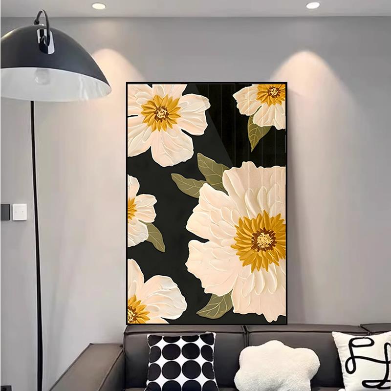 现代简约客厅装饰画花卉沙发背景墙肌理感砂岩立体感抽象挂画壁画图片