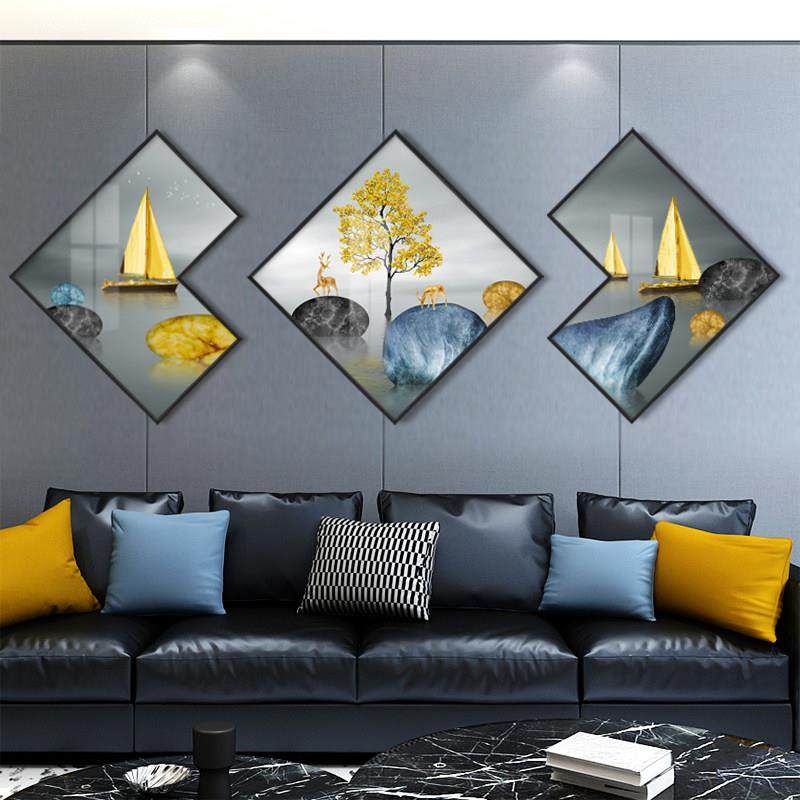 现代简约客厅装饰画麋鹿三联画卧室挂画壁画北欧风格沙发背景墙画,家居饰品,现代装饰画,淘宝优惠券,粉丝福利购,淘宝优惠卷