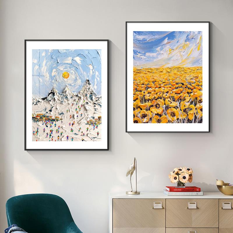 雪山风景立体客厅装饰画创意艺术沙发背景墙壁画唯美花卉玄关挂画图片
