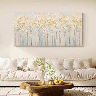 MHD原创手绘油画《富贵发财树》质感抽象画横板画肌理沙发装饰画