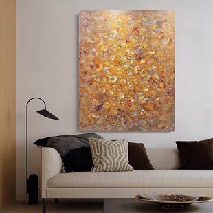 MHD原创手绘手绘油画橙黄色调竖版大厅沙发酒店民宿高端装饰挂画