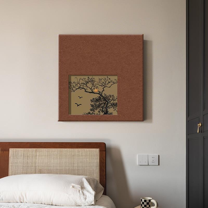 现代中古风禅意中式样板间方形装饰画客厅玄关餐厅背景墙壁画挂画图片