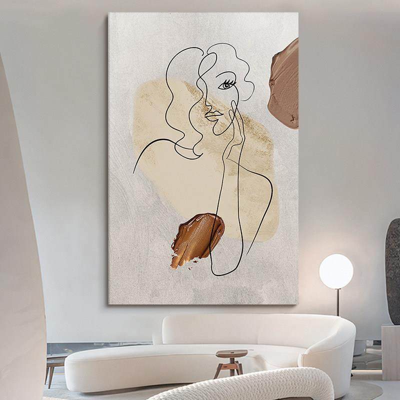 现代简约人物抽象手绘油画线条艺术沙发背景墙装饰画客厅玄关挂画,家居饰品,油画,淘宝优惠券,粉丝福利购,淘宝优惠卷